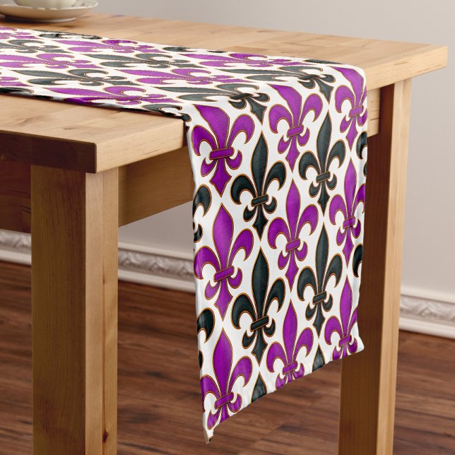 Purple Black Baroque Fleur-de-lis Pattern Design  Short Table Runner (Creator Uploaded)