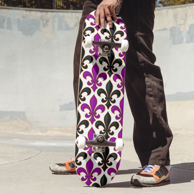 Purple Black Baroque Fleur-de-lis Pattern Design  Skateboard (Creator Uploaded)