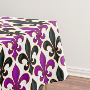 Purple Black Baroque Fleur-de-lis Pattern Design  Tablecloth