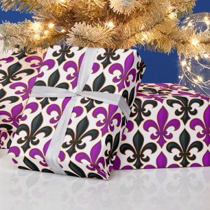 Purple Black Baroque Fleur-de-lis Pattern Design  Wrapping Paper