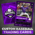 Purple & Black Baseball Player Trading Photo Card<br><div class="desc">This Purple baseball trading card is perfect for any baseball fan! It features a bold Purple design with a white baseball,  which is sure to stand out. Customize it with your favourite baseball player's photo and stats. This card would make a great gift for any baseball enthusiast.</div>