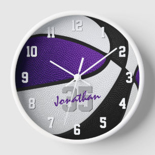 Purple black basketball room decor   clock
