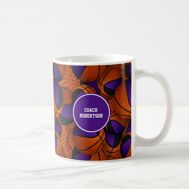 purple black basketball team colours coach name coffee mug (Right)
