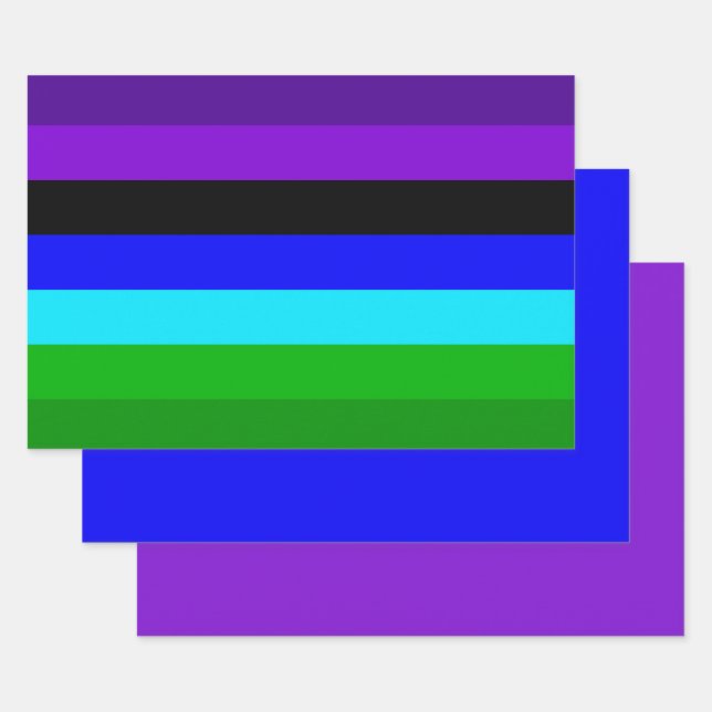 Purple, Black, Blue and Green Stripes Wrapping Paper Sheet (Set)