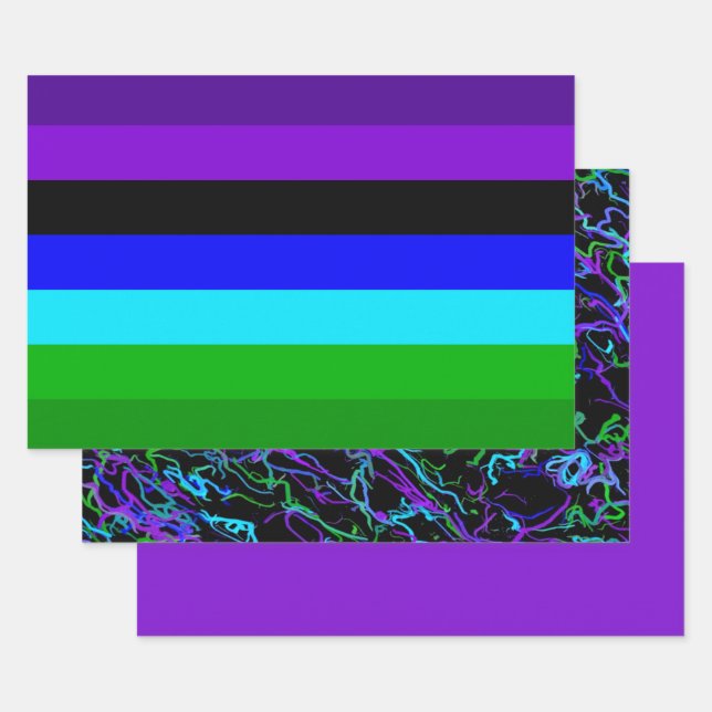 Purple, Black, Blue and Green  Wrapping Paper Sheet (Set)