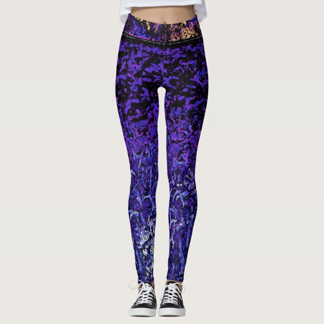 Purple, Black, Blue Pattern Leggings (Front)