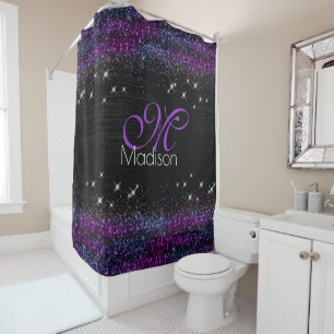 Purple black brushed metal glitter monogram