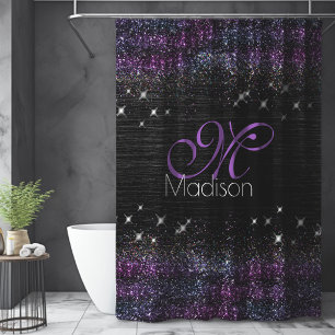Purple black brushed metal glitter monogram