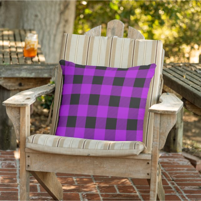 Purple & Black Buffalo Plaid Check | Outdoor Pillow (Chair)
