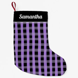 Purple  Black Buffalo Plaid Personalized Name Small Christmas Stocking