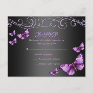 Purple/Black Butterfly Birthday RSVP Card
