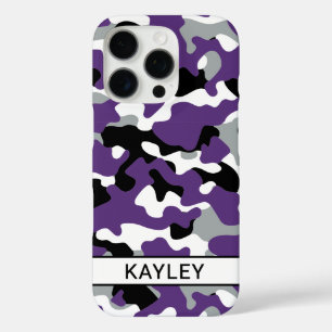 Purple Black Camouflage Personalized iPhone 16 Pro Case
