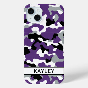 Purple Black Camouflage Personalized iPhone 15 Mini Case