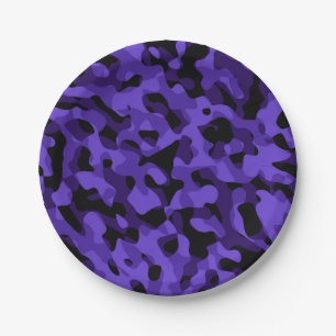 Purple Black Camouflage Print Pattern Paper Plate