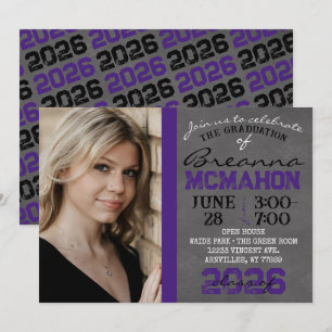 Purple & Black Chalkboard Graduation Invitation