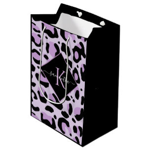 Purple & Black Cheetah Leopard Print Monogram Medium Gift Bag