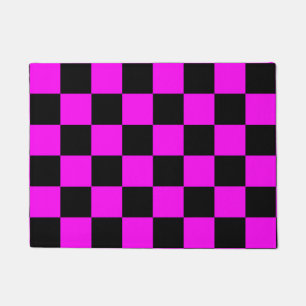 Purple Black Chequered Check Pattern Doormat