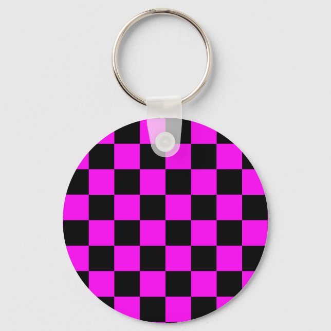 Purple Black Chequered Check Pattern Keychain (Front)