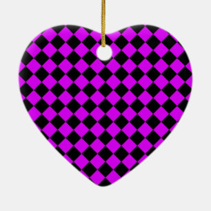 Purple Black Chequered Diamond Pattern Ceramic Ornament