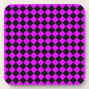 Purple Black Chequered Diamond Pattern Coaster