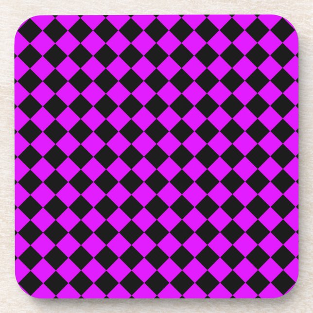 Purple Black Chequered Diamond Pattern Coaster (Front)