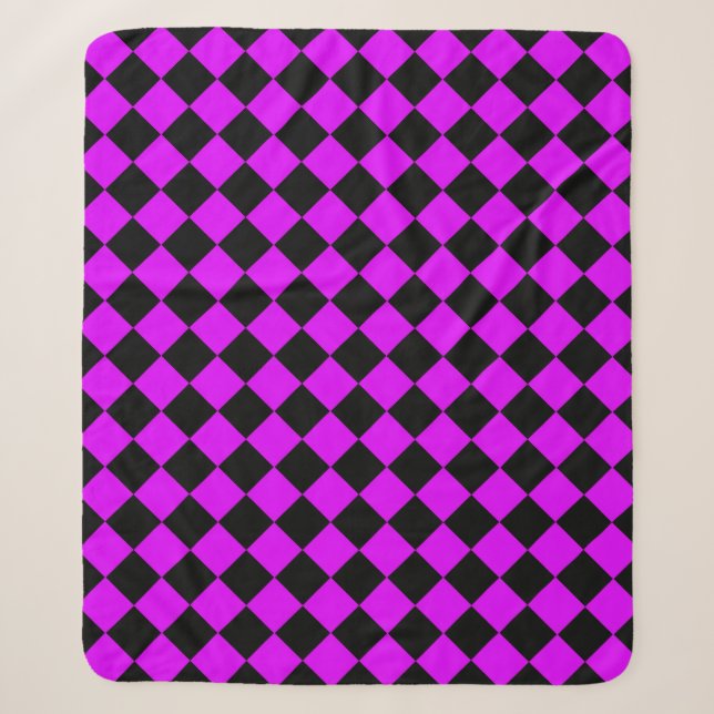 Purple Black Chequered Diamond Pattern Sherpa Blanket (Front)