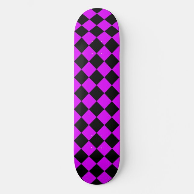 Purple Black Chequered Diamond Pattern Skateboard (Front)