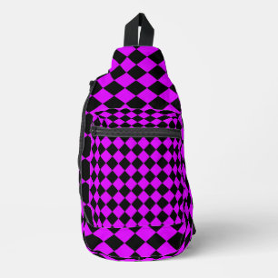 Purple Black Chequered Diamond Pattern Sling Bag