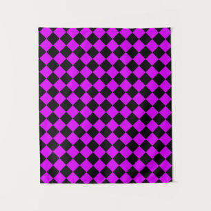 Purple Black Chequered Diamond Pattern Tapestry