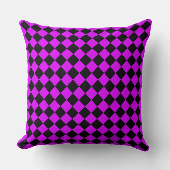 Purple Black Chequered Diamond Pattern Throw Pillow (Front)