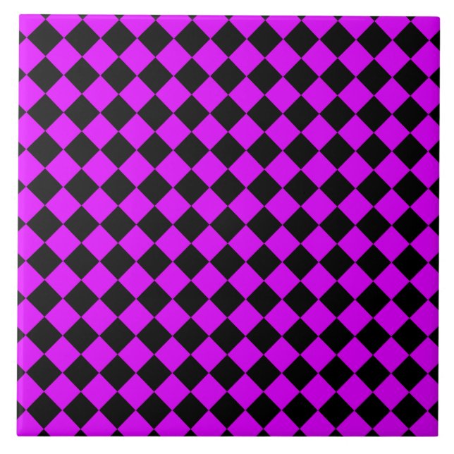 Purple Black Chequered Diamond Pattern Tile (Front)