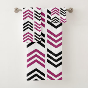 Purple Black Chevron Geometric Bath Towel Set