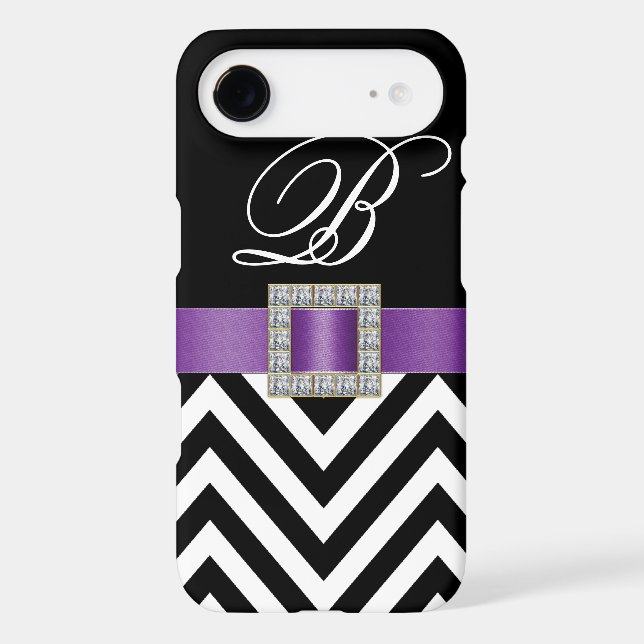 PURPLE BLACK CHEVRON MONOGRAM Case-Mate iPhone CASE (Back)