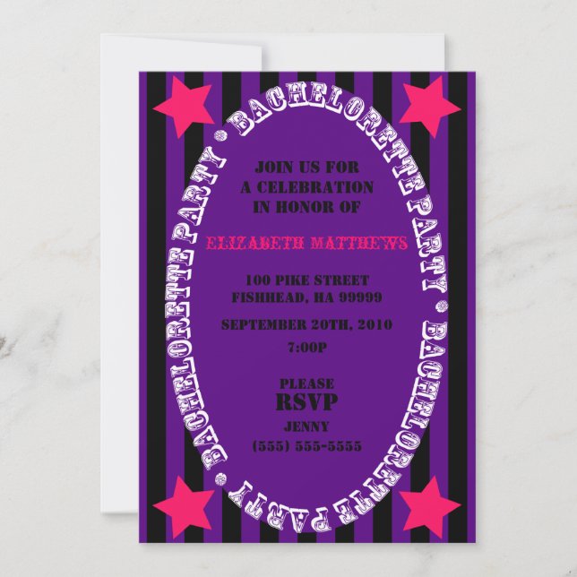 Purple & Black Circus Bachelorette Party Invite (Front)