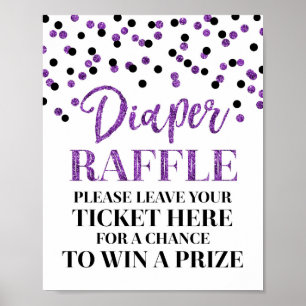 Purple Black Confetti Diaper Raffle Baby Shower Poster