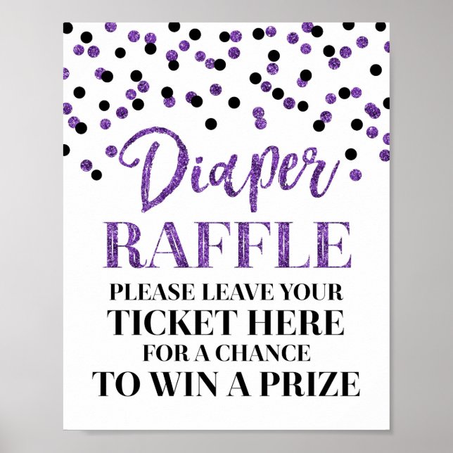 Purple Black Confetti Diaper Raffle Baby Shower Poster (Front)