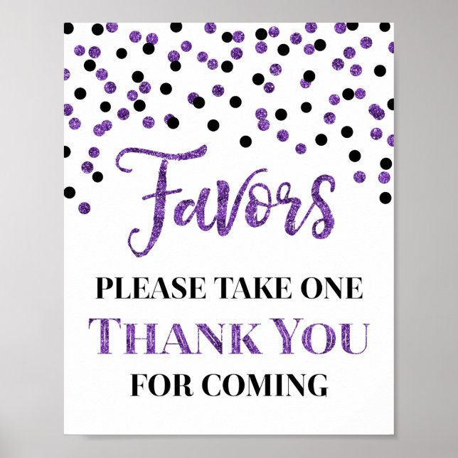 Purple Black Confetti Favours Baby Shower Sign (Front)