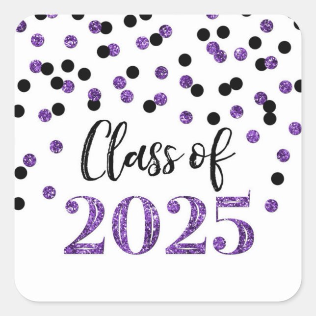 Purple Black Confetti Graduation 2025 Square Sticker (Front)