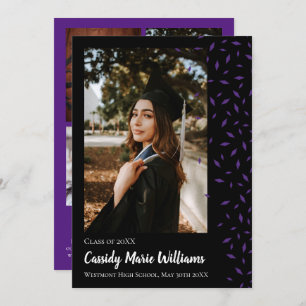 Purple Black Confetti Graduation Announcement