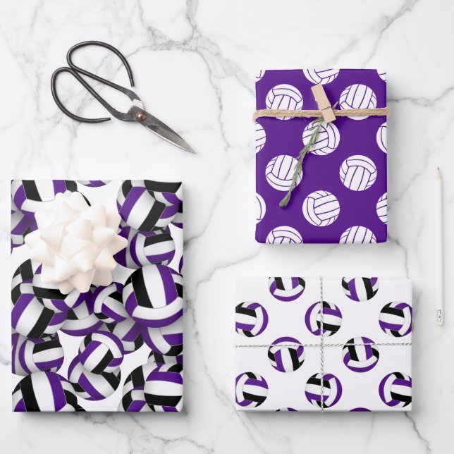 purple black coordinating colour theme volleyball  wrapping paper sheet (Front)
