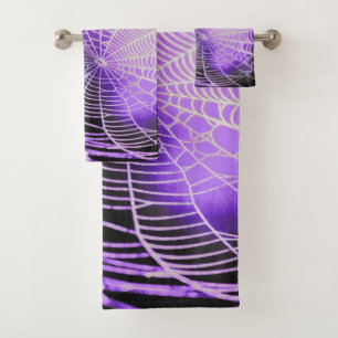 Purple Black Creepy Spooky Spider Web Bath Towel Set