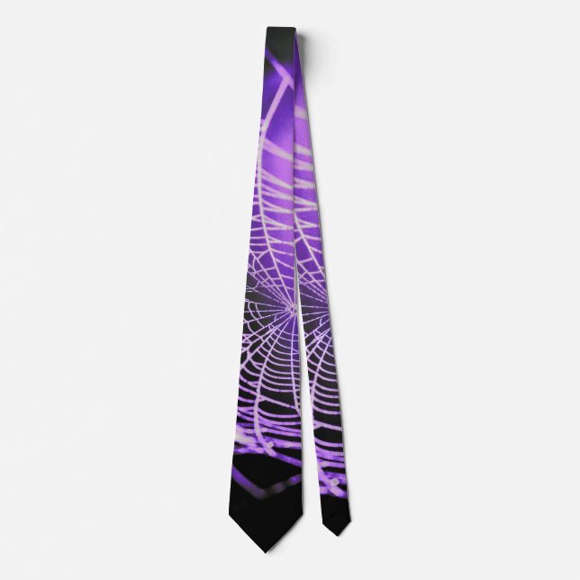 Purple Black Creepy Spooky Spider Web Tie (Front)