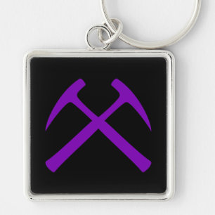 Purple & Black Crossed Rock Hammers Keychain