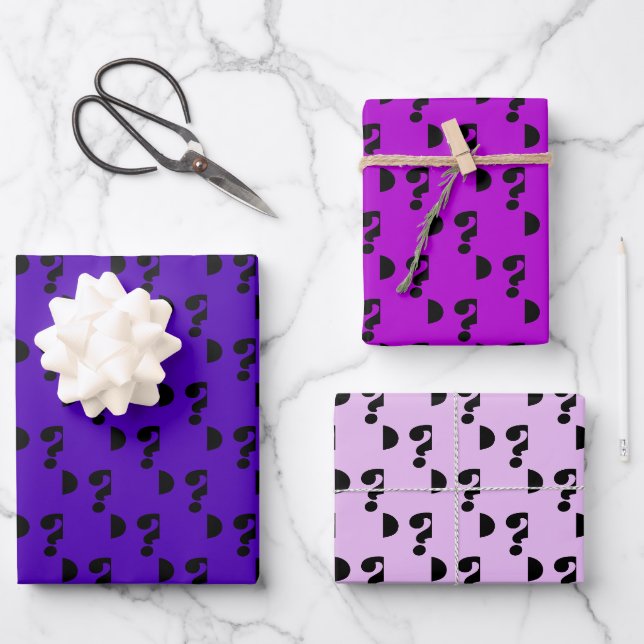 Purple & Black Cute Gift Wrapper (Question Mark)  Wrapping Paper Sheet (Front)