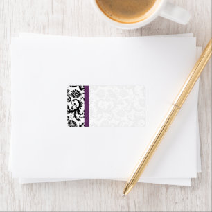 Purple & Black Damask Dots Shipping Label
