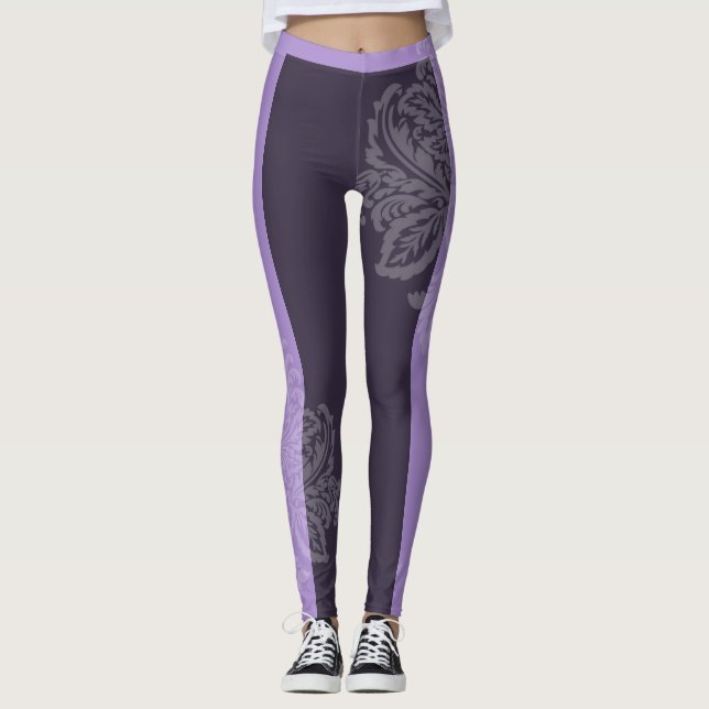 Purple & black damask leggings (Front)