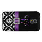 PURPLE, BLACK DAMASK MONOGRAM