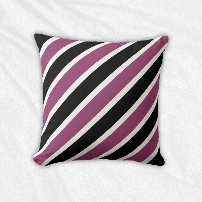 Purple Black Diagonal Stripes Throw Pillow (Creator Uploaded)