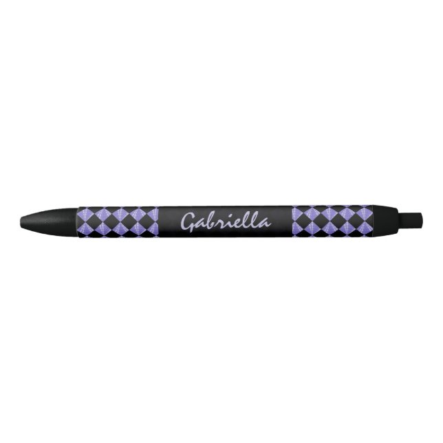 Purple Black Diamond Pattern Personalized Ink Pen (Front)