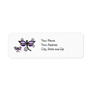 Purple & black Dragonflies on yellow address label